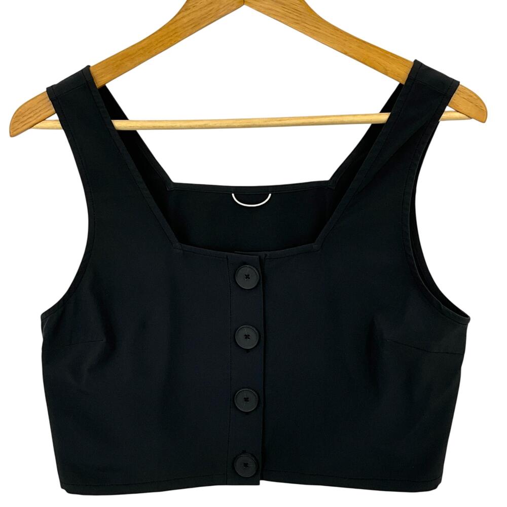 Wayre Square Neck Button Front Tank Top Womens Medium Black Cropped Zip Pocket
